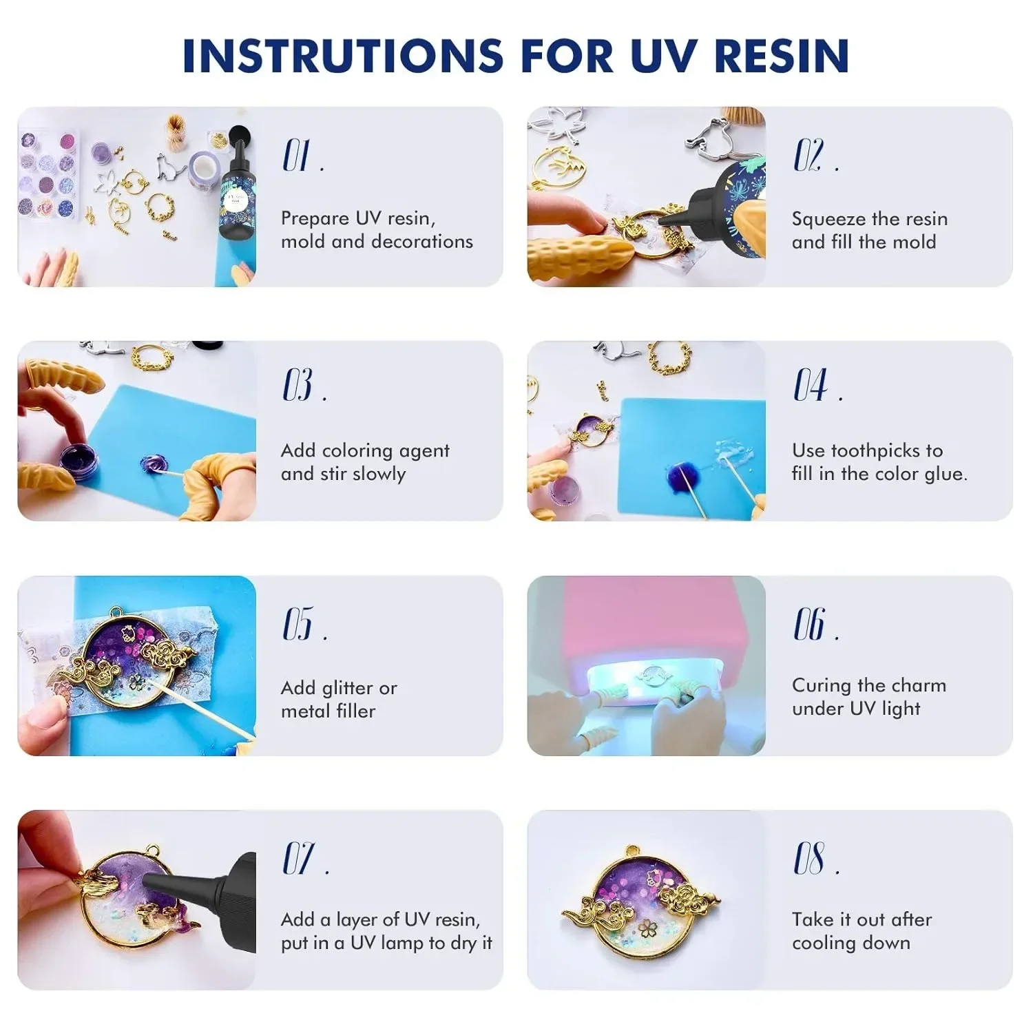 Uv-harpiks 10-100g krystalklar hård type uv-lim ultraviolet hærdende epoxyharpiks til gør-det-selv smykkefremstilling, håndværksdekoration