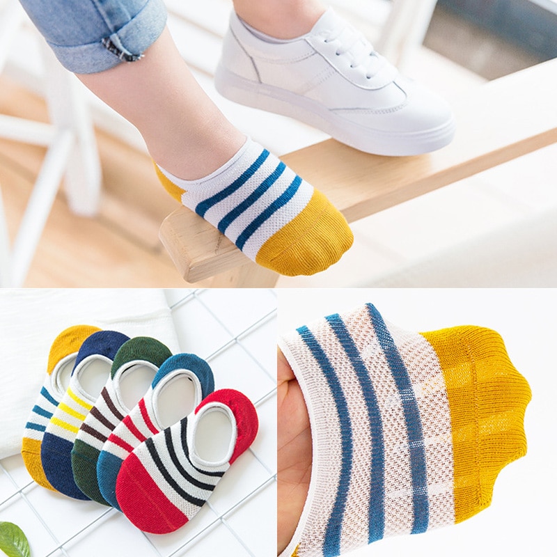 children socks summer 2-11 years boys socks 5 pairs / lot cotton mesh socks three horizontal lines pattern kids socks
