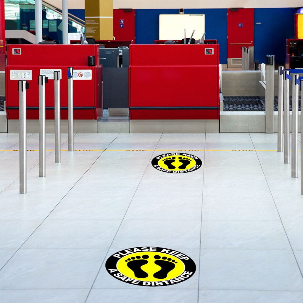 5pcs Social Distancing Floor Decals Safety Floor Sign Marking Direction Quoues