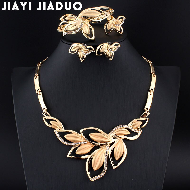 Jiayi jiaduo afrikaanse bruidssieradenset met gouden ketting en oorbellen met bloemen voor dames, bruiloftsaccessoires