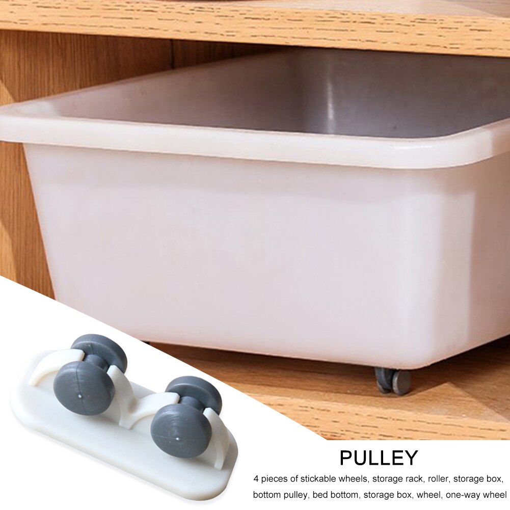 4pcs Long Fixed Casters Small One-Way Wheel Plastic Pasteable Undirectional Wheel Hardware Accessories for Trash Can Storage Box