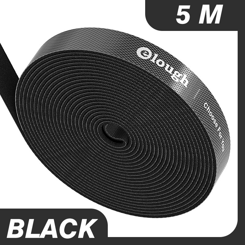 Elough Velcro Cable Organizer Self Adhesive Fastener Tape USB Cable Winder nylon Reusable Strong Hooks Loops Cable Tie Magic Tap: 5M Black