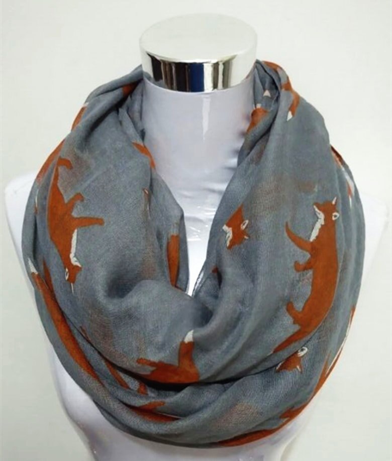 Nowa moda lis nieskończoność szalik gorąca sprzedaż wiskoza kobiety pierścień szaliki zwierząt szalik lis koło szalik: Infinity szary