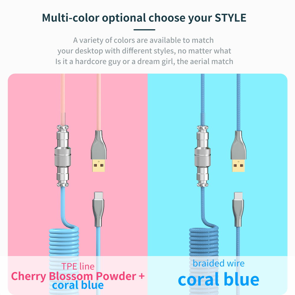 Cable en espiral para teclado mecánico, Cable de aviador tipo C a conector USB, Cable de aviación para teclado de juegos, accesorio