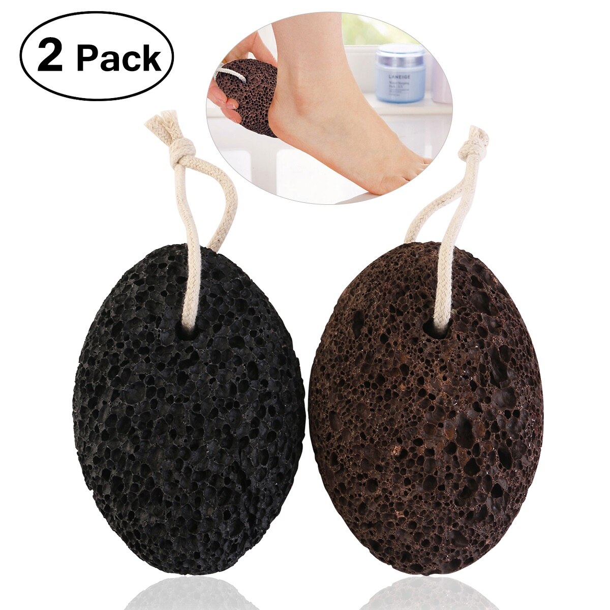 Pixnor 2 stk jord lava pimpstein blekestein gni fotstein ring oss død hudfjerner fotpleie skrubber til massasje spa