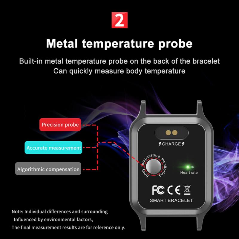 T96 inteligente pulseira mede temperatura do corpo freqüência cardíaca pressão arterial saúde exercício pulseira relógio inteligente multi-idioma