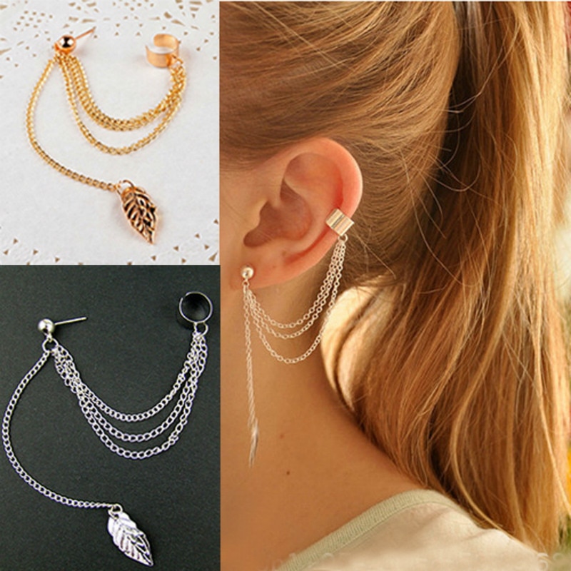 1Pcs Oorbellen Sieraden Mode Persoonlijkheid Metalen Oor Clip Leaf Tassel Oorbellen Voor Vrouwen Pendientes Oor Manchet Gevangen In manchetten