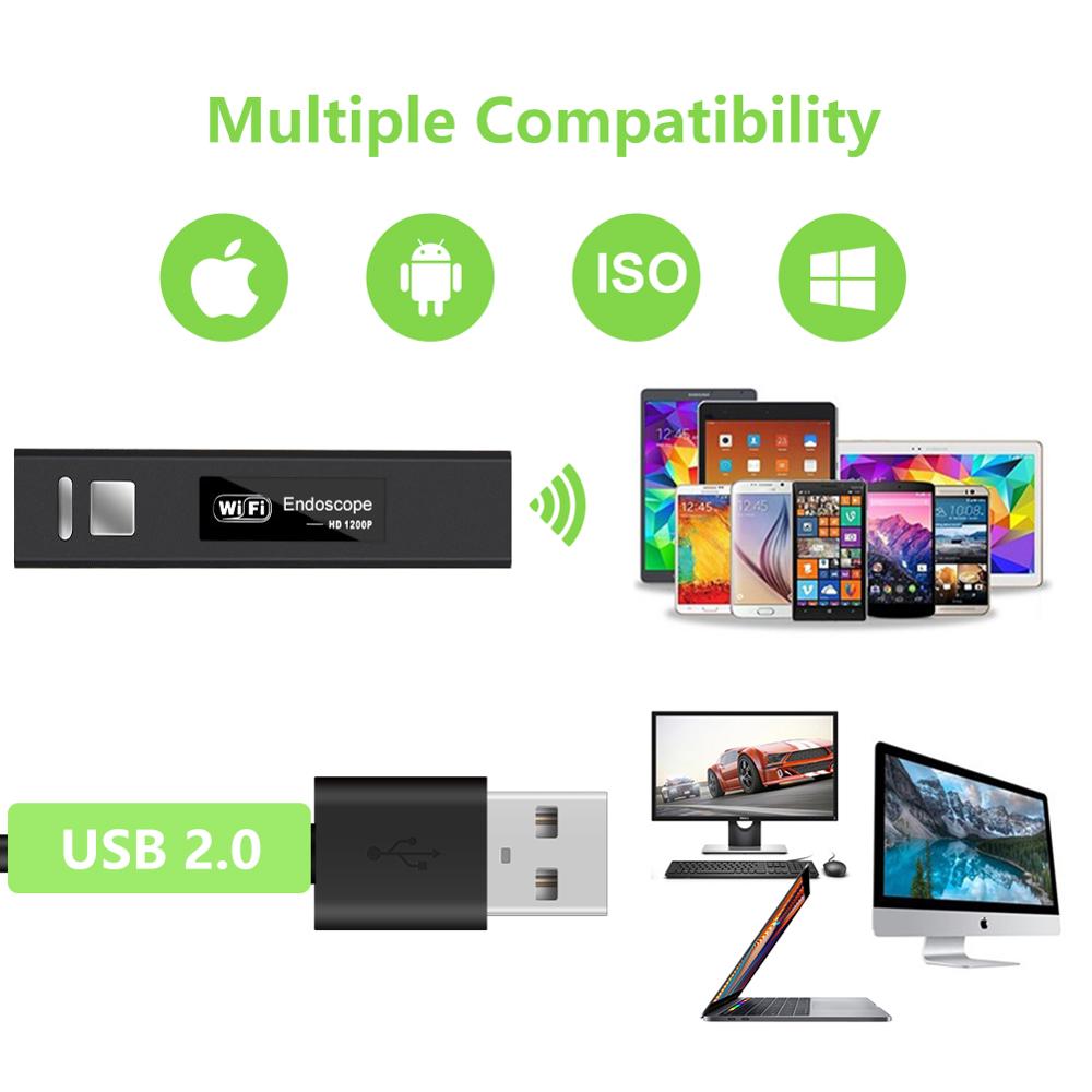 Wireless Endoscope 2MP IP68 8mm Waterproof Wifi Borescope Far Focal Car Inspection Flexible Mini Camera for IOS Android PC