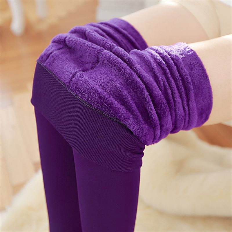 Kvinder høje elastiske tykke leggings efterår vinter fløjlsbukser edf 88: Lilla