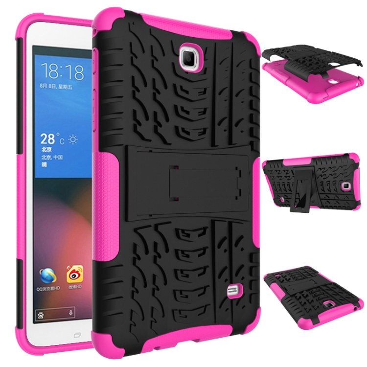 For Samsung Galaxy Tab 4 7.0 SM T230 Case Cover Coque T231 T235 Heavy Duty Rugged Impact Hybrid Case Kickstand Protective Cover: rose red