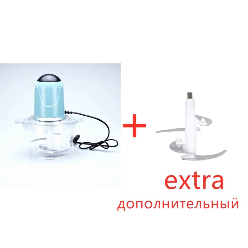 200W 2L Electric Chopper Electric Meat Grinder Kitchen Shredder Food Chopper Stainless Steel Blade Electric Kitchen Tools: BLUE AND BLADE