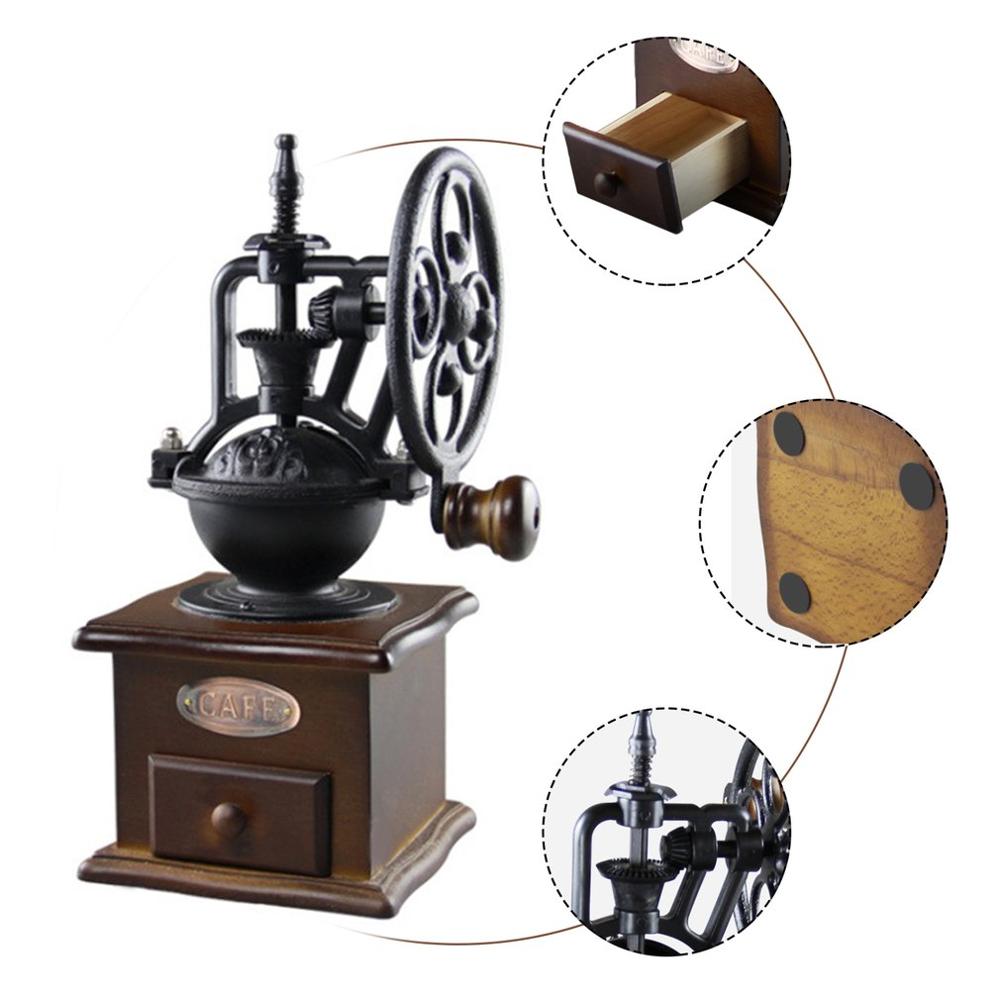 Manual Coffee Grinder Vintage Style Wooden Coffee Bean Mill Grinding Ferris Wheel Hand Coffee Maker Machine