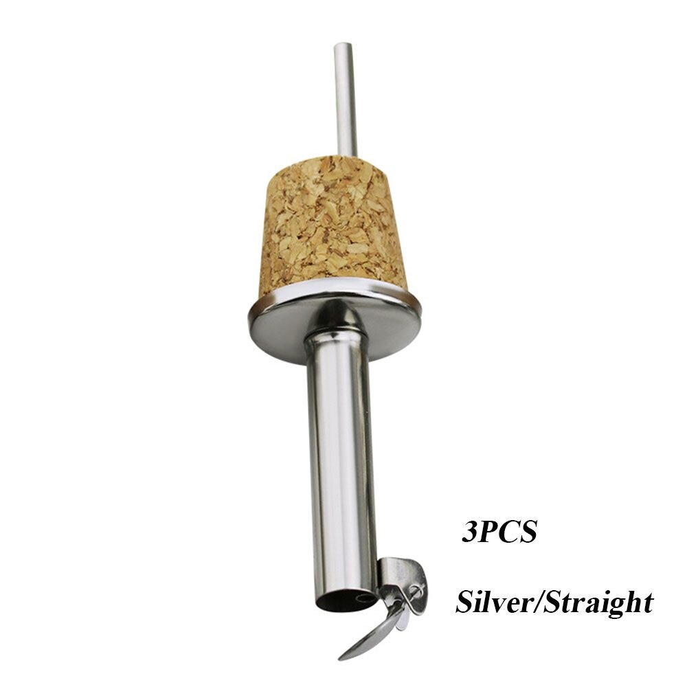 1/3PCS Wooden Cork Red Wine Pourer Oil Beer Metal Bottle Stopper Plug With Cover Home Kitchen Barware Bar Tools Bottle Stopper: 3PCS Silver-Straight