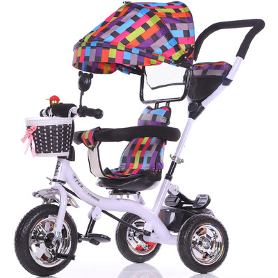 Cabriolet håndtag baby tricycle klapvogn ridning cykel bil rejsesystem foldning sidde fladt liggende barn trike babyvogn: Flerfarvet