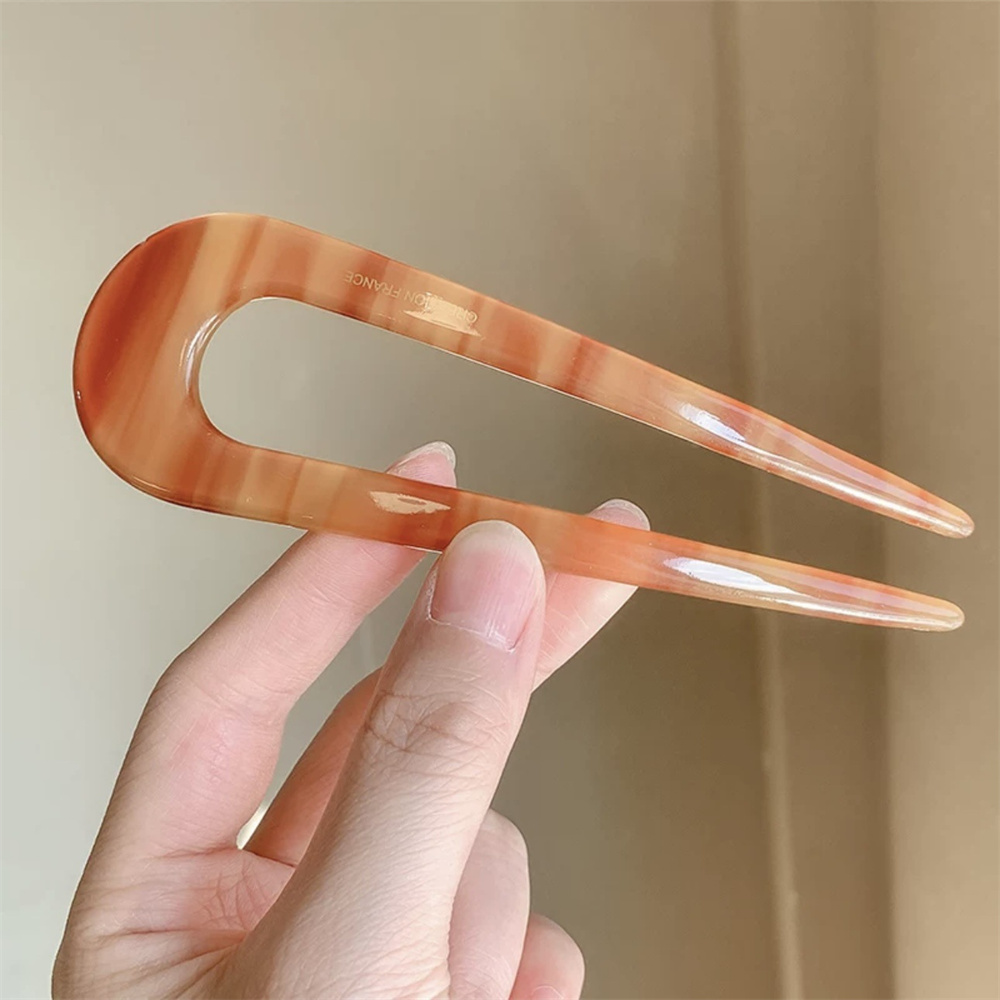 Horquillas simples en forma de U con estampado de leopardo, horquilla para el pelo geométrica de acetato para hacer moños, herramientas de peinado Vintage DIY para mujeres y niñas: YELLOW