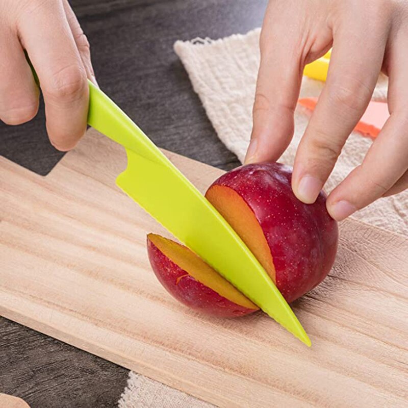 8 stycken barn plast kökskniv set barnsäker matlagning kock nylon knivar för frukt bröd tårta sallad salladskniv