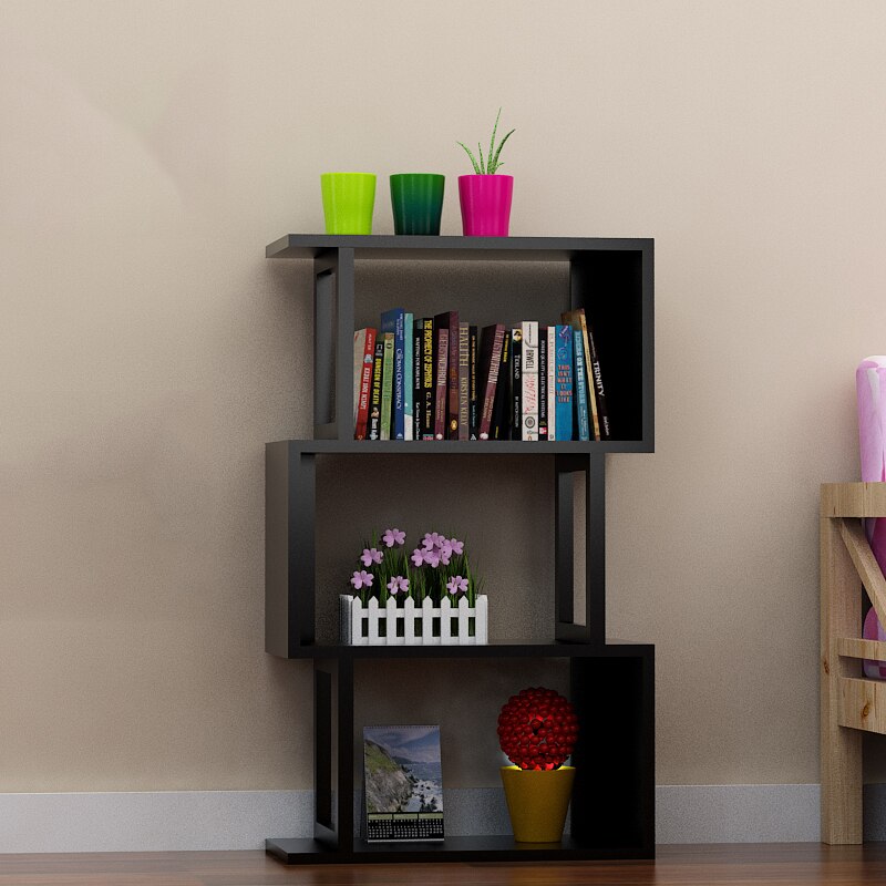 Simple Modern Style Combination Bookcase Multi-Layer Desktop Floor-To-Ceiling Shelf And Exquisite Small Bookshelf: black