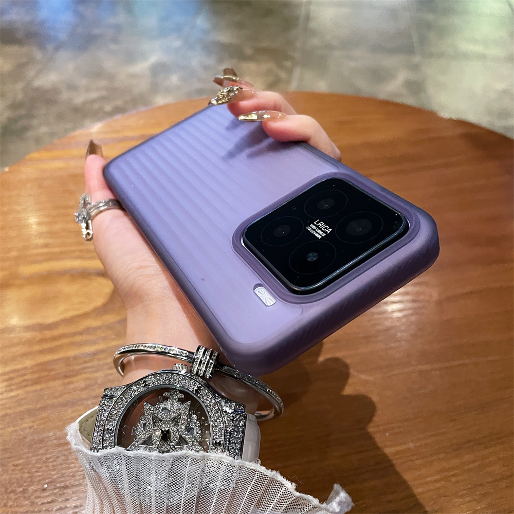 Luxe Gegolfd Patroon Matte Harde Telefoon Case Voor Xiaomi Mi 15 Pro 13 14 Pro Anti-vingerafdruk Clear Shockproof bumper PC Cover: Bruin / Voor iPhone 16 Pro Max