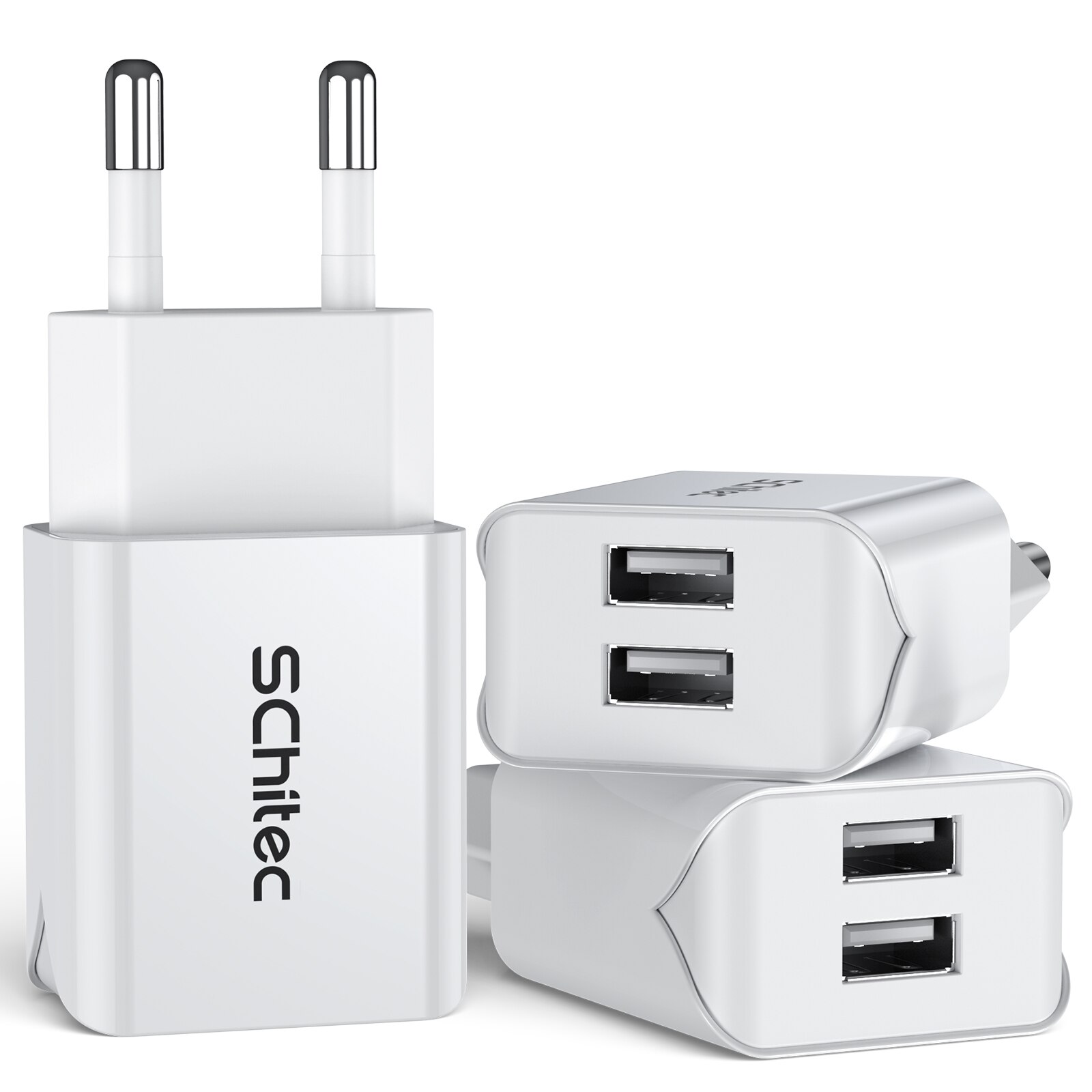 Schitec Dual USB Charger EU Plug Quick Charge 2.1A Wall Charger Max Mobile Phone Charging Mini Adapter Travel Charger for iPhone: EU 5V2.1A White 3Pcs