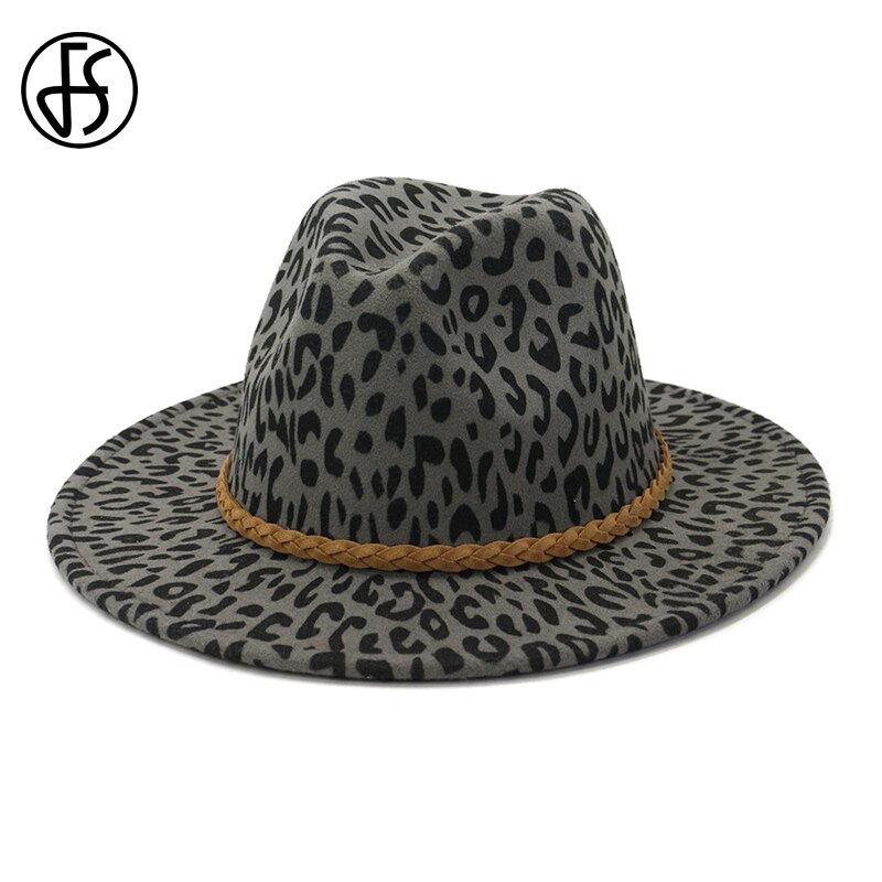 Fs dames vintage brede rand vilt fedora hoeden luipaardprint heren wollen panama jazz pet khaki legergroen wijnrood beige grijze hoed