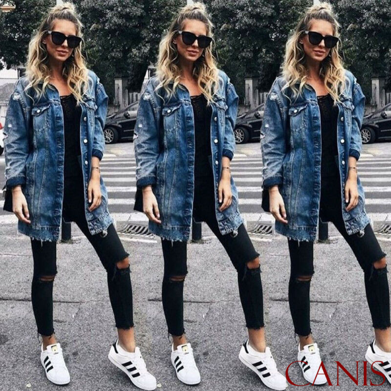 Basic Lange Jeans Jassen Vrouwen Slim Ripped Denim Jas Femme Elegante Vintage Verzwakte Jassen Uitloper Casacos Feminino