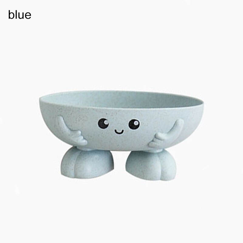 Porte-savon boîte à savon paille de blé salle de bain douche fournitures drainant outil cuisine dessin animé forme antidérapant: Bleu