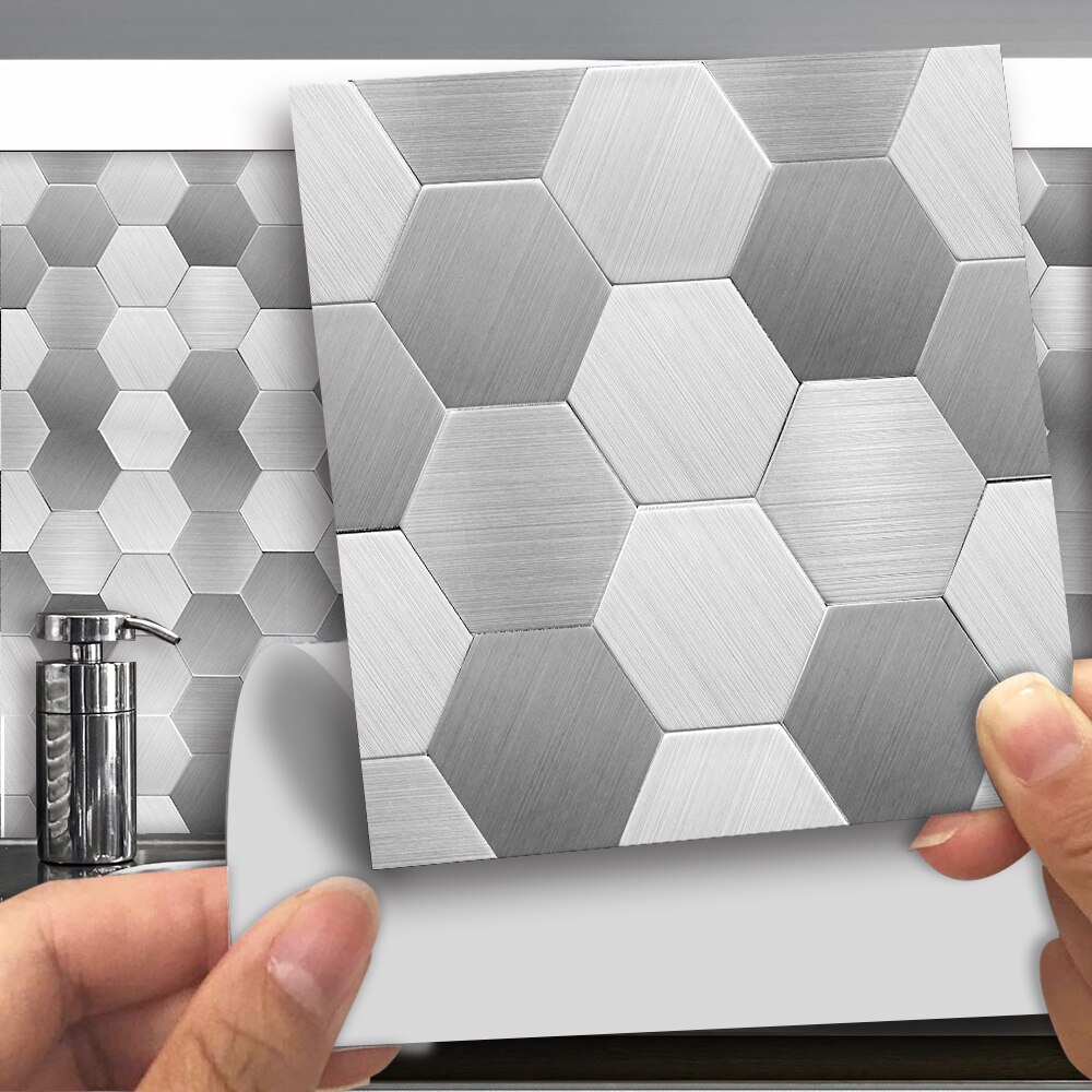 Funlife 10/15cmx25pcs hexagon PVC Waterproof Self adhesive Wall Sticker Tile Sticker For Kitchen Bathroom Furniture SJ020-SJ023