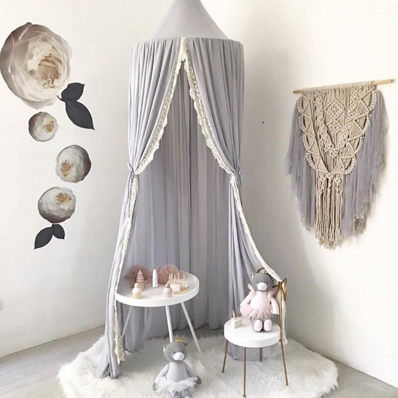 Chiffon Lace Nordic Style INS Children&#39;s Tent Simple Baby Mosquito Netting Home Decoration Cute Lovely Net Tent: Grey