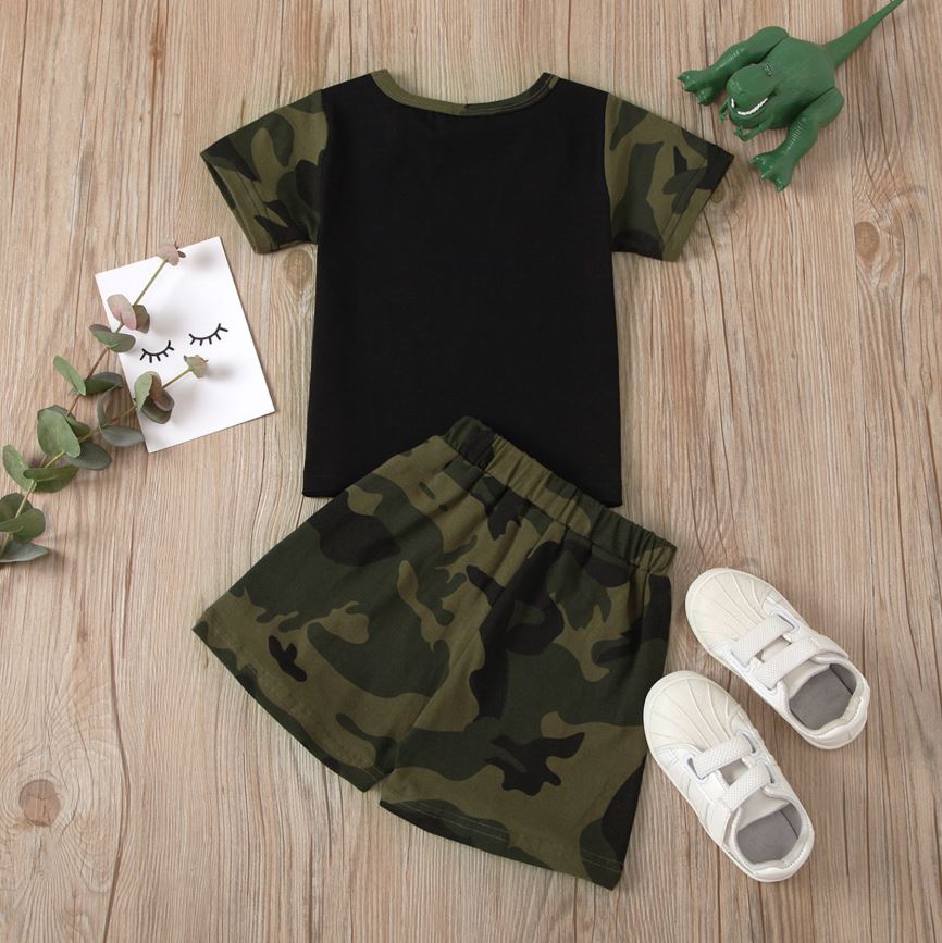 Baby Jongens Kleding Set Brief Afdrukken Camouflage Korte Mouw T-shirt En Shorts Twee Stuk Pak Voor Verjaardagsfeestje Fotografie