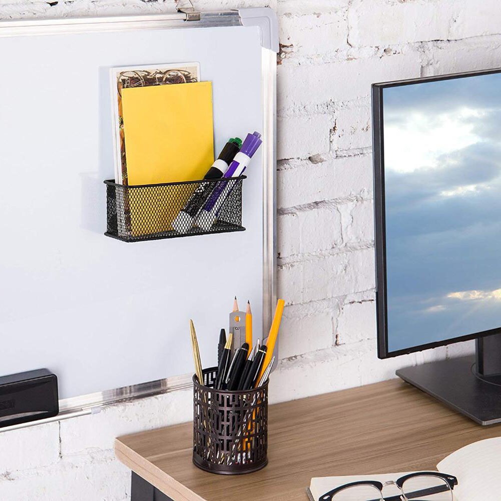 Iron Grid Fridge Magnetic Whiteboard Pen Holder Square Storage Basket Organizer