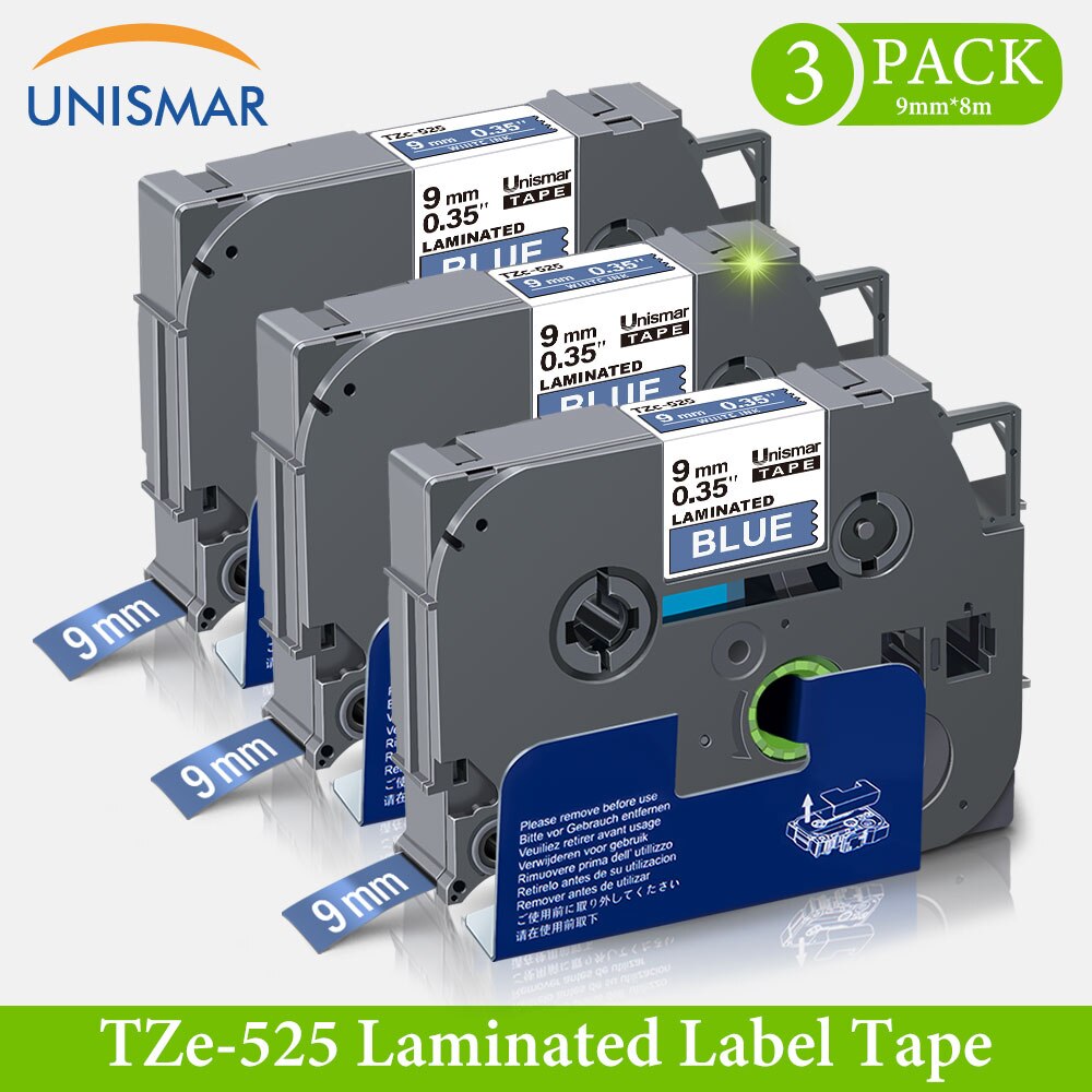 3PK 9mm tze Tape Blue on White tze-223 tz223 Compatible Brother Labller 8m Long Laminated Printer Ribbon for P Touch H105 3600: White on Blue
