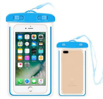 Runseeda-Bolsa de natación impermeable con pantalla táctil para teléfono móvil, bolsa de almacenamiento con luz para natación subacuática, buceo, Smartphone: Color azul