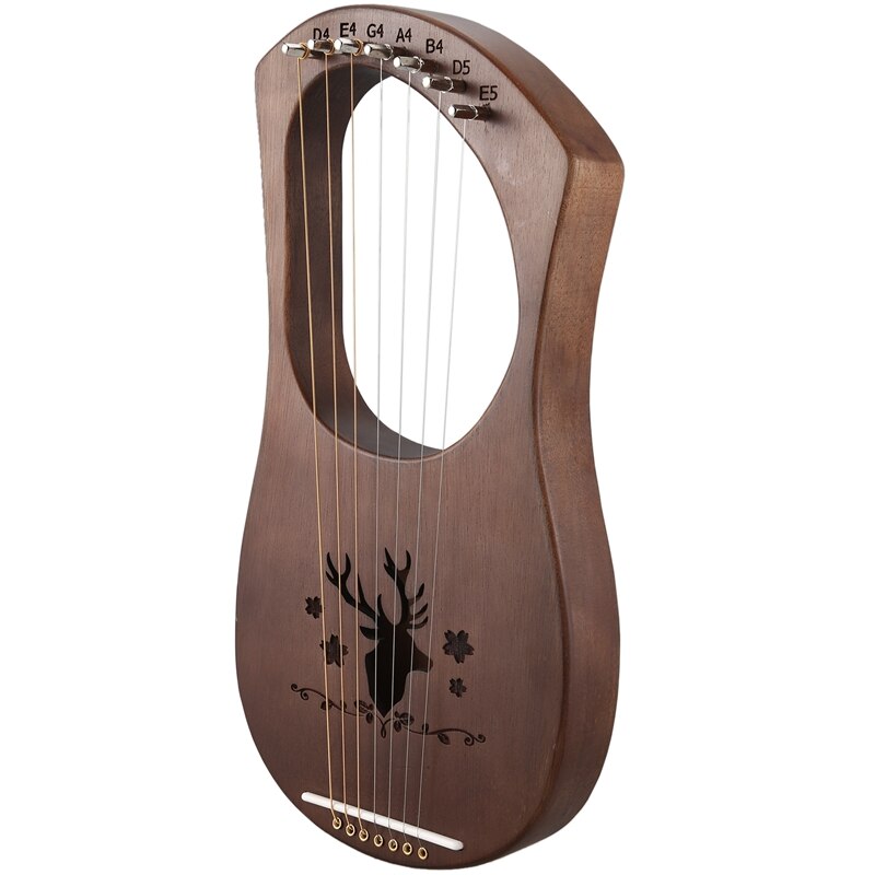 7-String Lyre Harp Strings Solid Mahogany Wood String Instrument with Carry Bag Tuning Tool