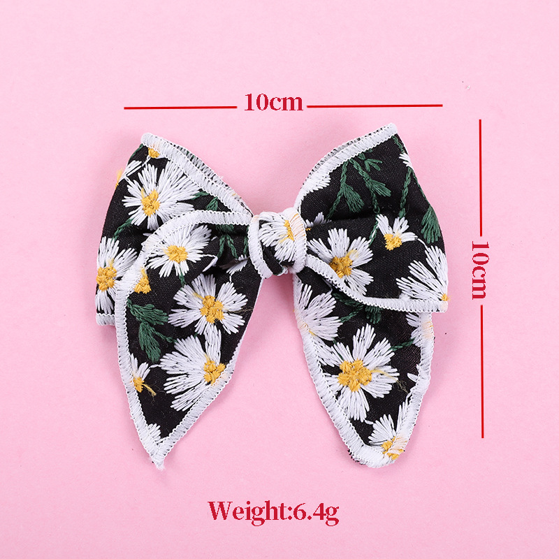 Korean Sweet Embroidery Bows Hair Clip for Kids Girls Boutique Handmade Hairpins Barrettes Headwear Hair Accessories