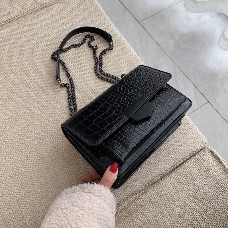 Effen Kleur Steen Alligator Patroon PU Lederen Crossbody Tassen Voor Vrouwen Kleine Schouder Tas Vrouwelijke Keten Handtassen