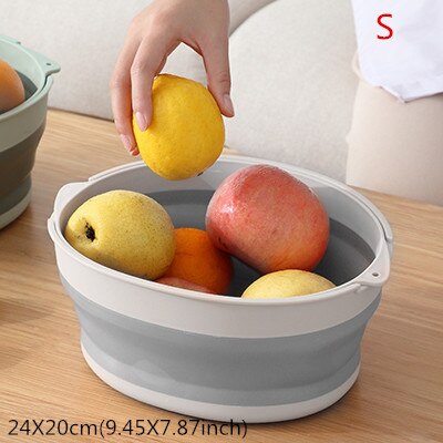 Portable Plastic Basins Outdoor Folding Bucket Fruit Washbasin Fishing Camping Car Wash Container Bathroom Accessories: C Gray S