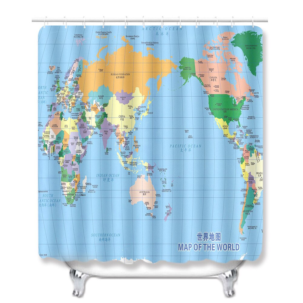Classic World Map Pattern Shower Curtain Printing Bathroom Curtain Shower Wall-mounted Map Curtain World Map Shower Curtain: D4psc