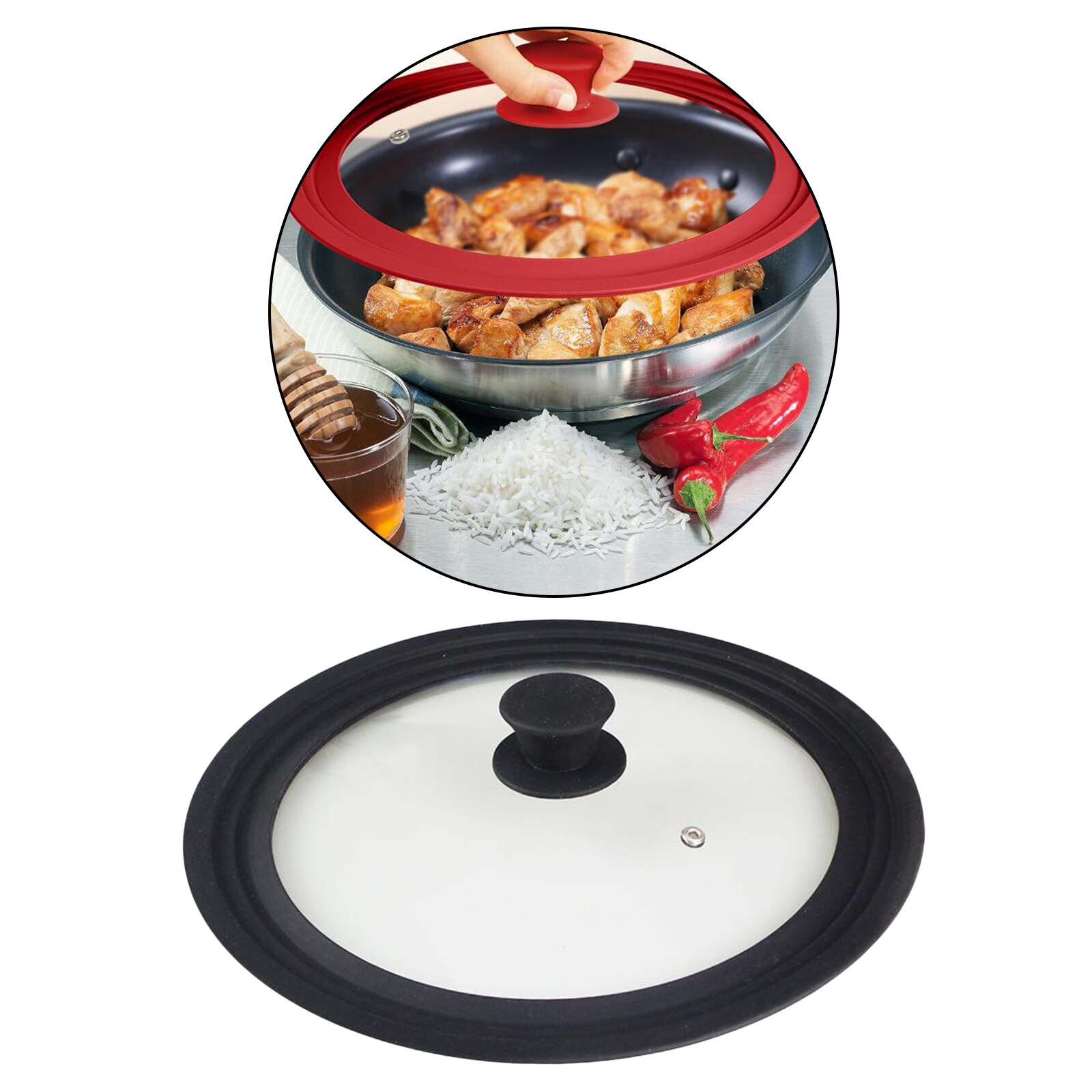 Universal Silicone Glass Lid Covers for Pots Pans, Cookware Replacement Lids: Black34cm