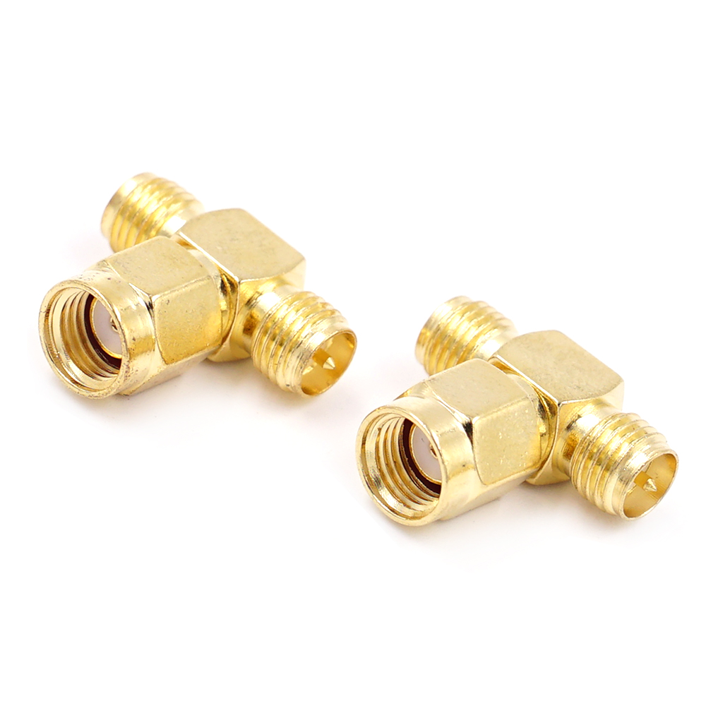 Connecteur Coaxial RF Type T SMA mâle vers 2 doubles SMA femelles, séparateur 3 voies, convertisseur d'antenne en laiton plaqué or