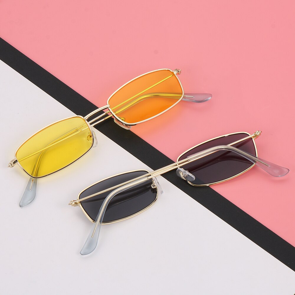 1Pc Kleine Retro Metalen Frame Fietsen Driving Zonnebril Vrouwen Mannen Rechthoek Kleurrijke Zonnebril UV400 Shades Clear Lens Eyewear
