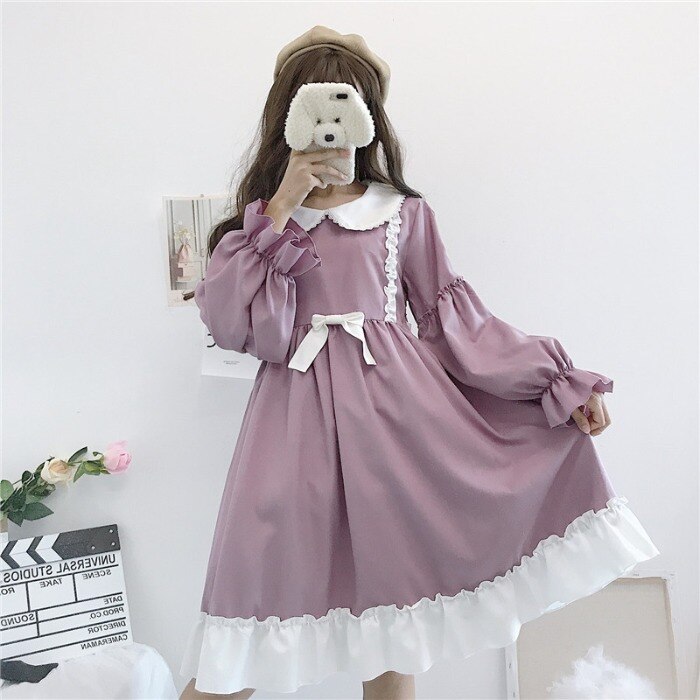 Vestido japonés dulce Bowknot volantes Lolita vestido Cos Loli Kawaii té Retro corte Vestidos: Default Title