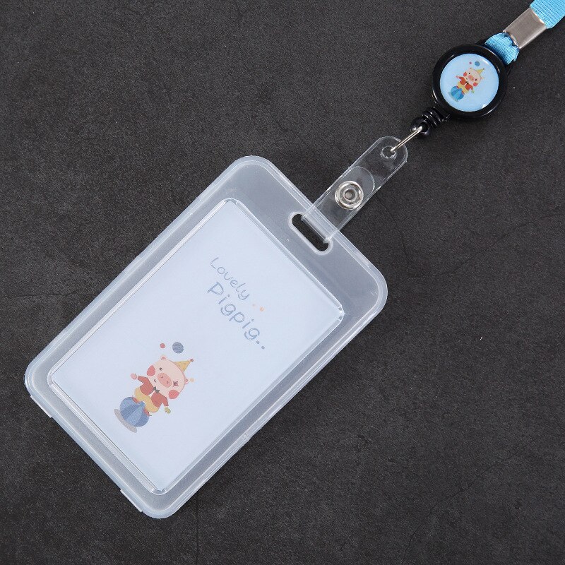 1PCS Cartoon PVC Student School Bus ID Creidt Card Holder Bag Case Nurse Doctor Office ID Name Bank Card Cover With String