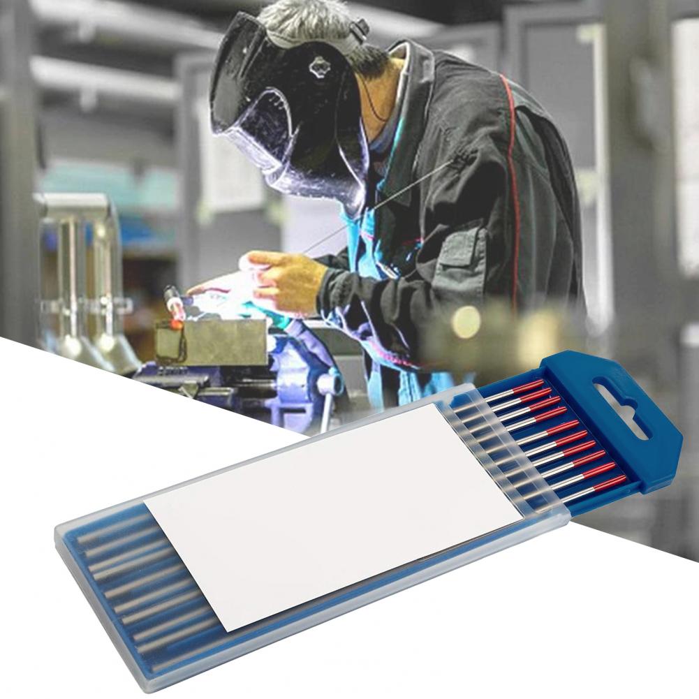 10Pcs 1.6-3.2mm Tungsten Electrodes Wear-resistant Stable Welding Red Thoriated TIG Welding Tungsten Electrodes Rod