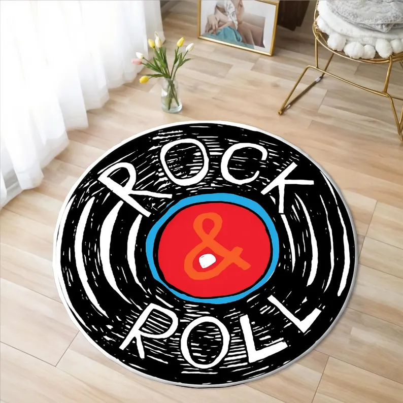 Impresso vinil registro de música tapete máquina lavável presente para amantes da música retro disco de vinil tapete redondo antiderrapante: 1400mm x 2000mm / Cinza claro