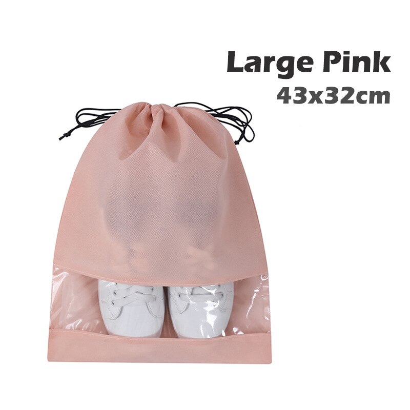 Trekkoord Vergrendeld Shoe Organizer Tassen Stofdicht Schoen Zakken Voor Reizen Niet Geweven Stof Pvc Schoenen Organizer: Large Pink