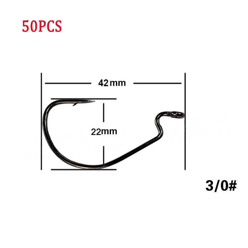 50pcs/Lot Wide Gap Texas Fishing Hooks Offset Fishhook5/0-8# Soft Biat Lure Fishing Texas Rig or Carolina Rig Fishing Hook Set: Blue
