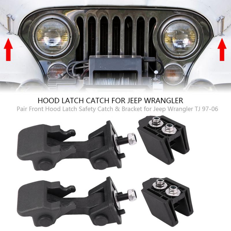 4Pcs Front Hood Latch Safety Catch Bracket Hood Lock Bracket Latches Buckle Holder for Jeep Wrangler TJ 1997-2006