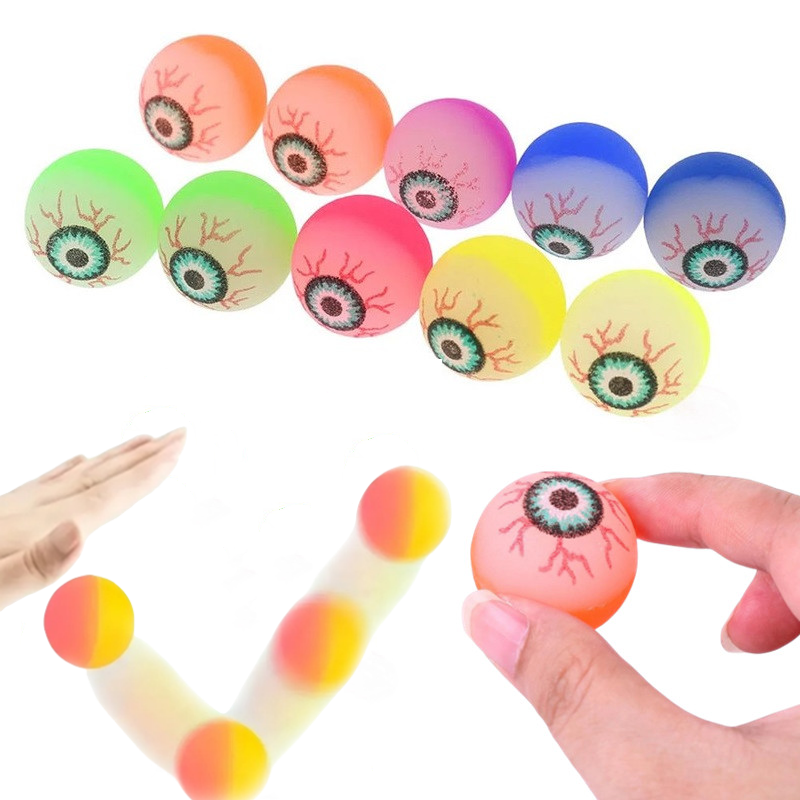 12Pcs Exploding Eyes Bouncy Ball Toy Assorted Halloween Ball Prom Elasticity Colorful Bouncy Rubber Jumping Ball Toy