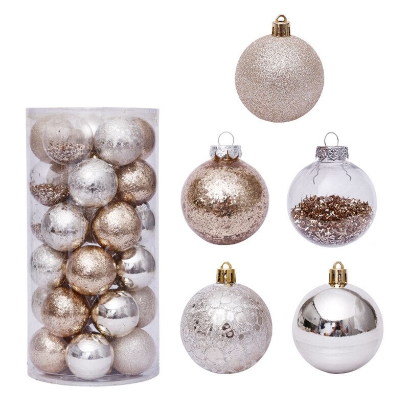30Pcs 6Cm Kerstballen Decoratie Gouden Transparante Opknoping Xmas Boom Ornamenten Wedding Party Home Decor Jaar Cadeau