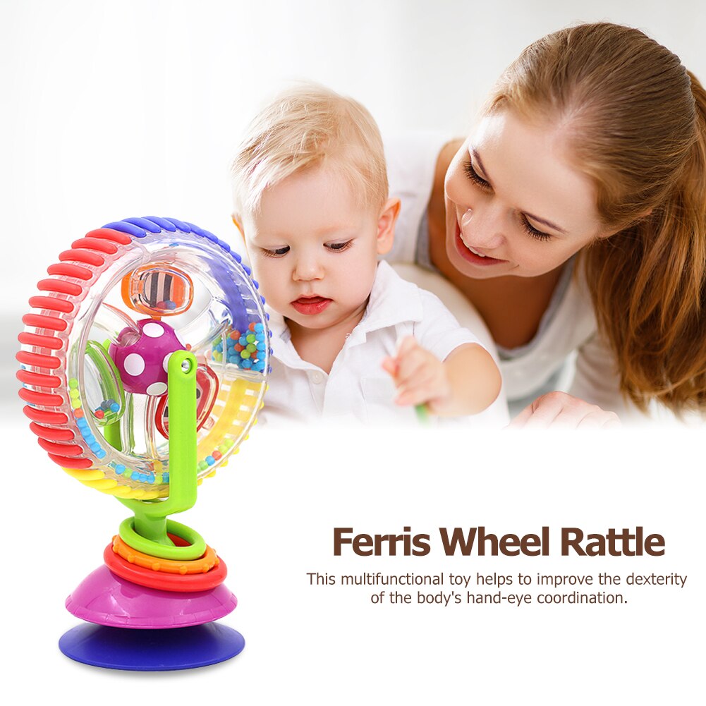 3-color Rotating Ferris Wheel Rattle Baby Toy Colorful Ferris Wheel Stroller Dining Chair with Suction Cup Early Education Toy